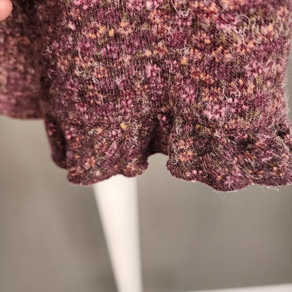 Women's J Jill Speckled Maroon Button Down Cardigan Sweater Size XLT Tall Ruffle - Picture 6 of 10